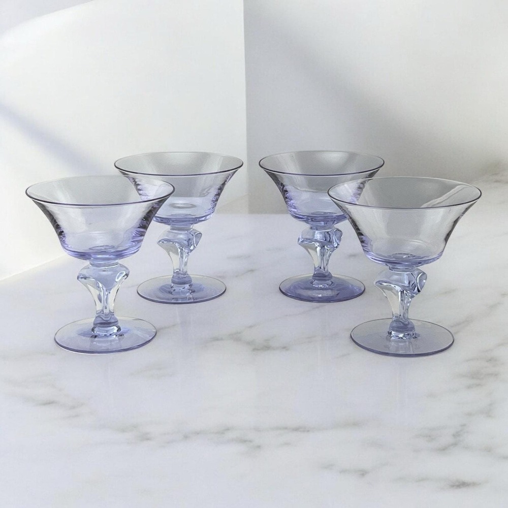 Tiffin Twilight Neodymium Glass Purple/Blue 4 Champagne Coupes Sherbets #17578
